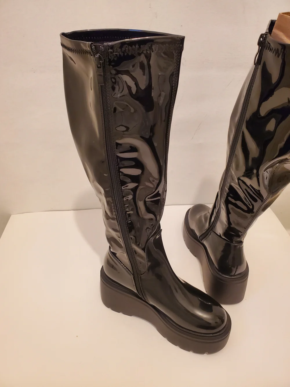 Women’s Black Patent Knee-High Platform Boots